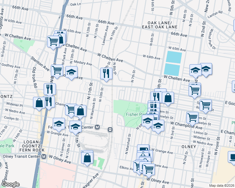 map of restaurants, bars, coffee shops, grocery stores, and more near 6131 North 8th Street in Philadelphia