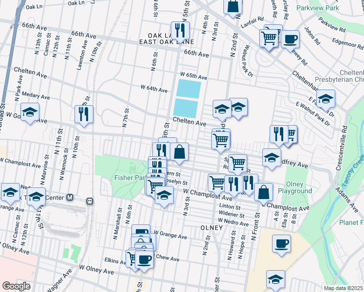 map of restaurants, bars, coffee shops, grocery stores, and more near 6162 North 4th Street in Philadelphia