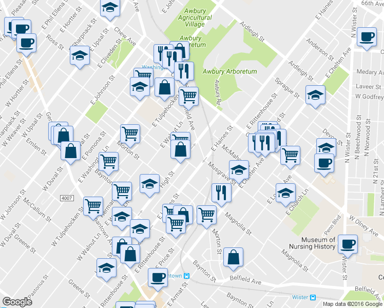 map of restaurants, bars, coffee shops, grocery stores, and more near 526 High Street in Philadelphia
