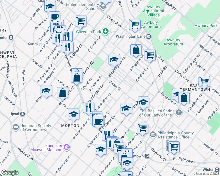 map of restaurants, bars, coffee shops, grocery stores, and more near in Philadelphia