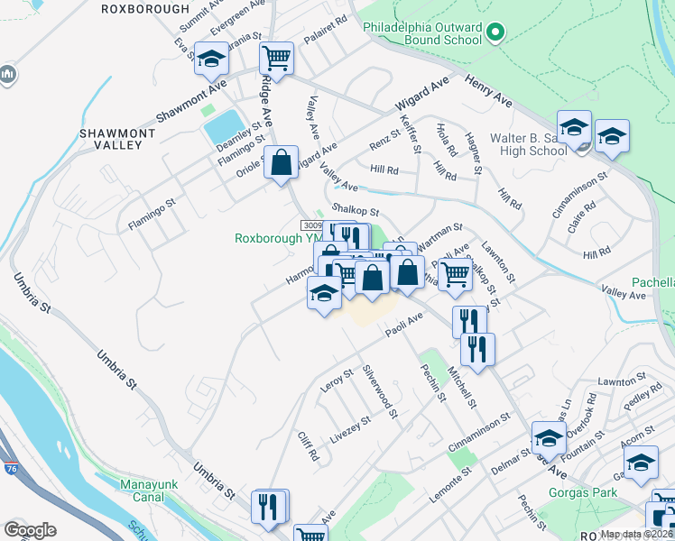 map of restaurants, bars, coffee shops, grocery stores, and more near 499 Domino Lane in Philadelphia