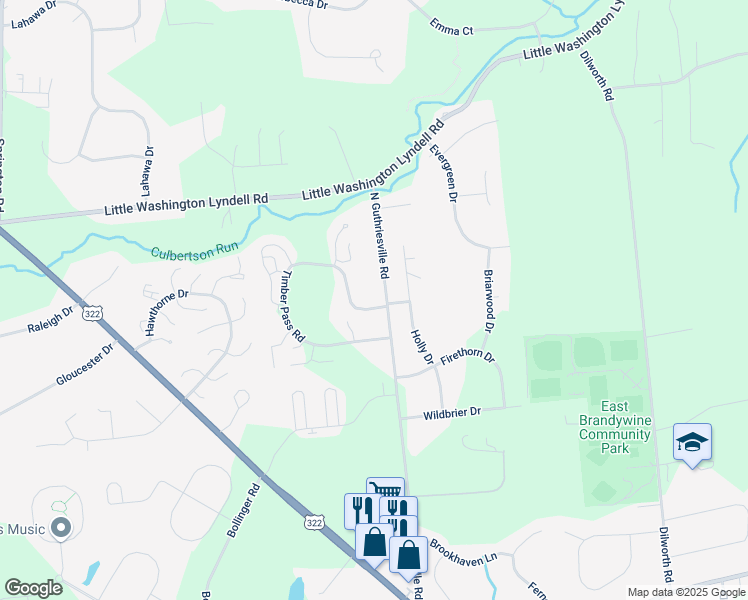 map of restaurants, bars, coffee shops, grocery stores, and more near 450 North Guthriesville Road in Downingtown