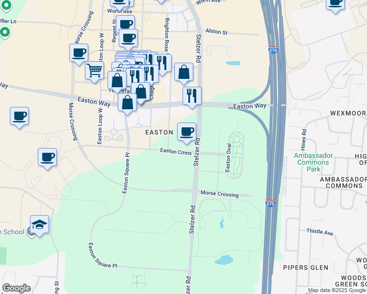 map of restaurants, bars, coffee shops, grocery stores, and more near 4300 Easton Cmns in Columbus