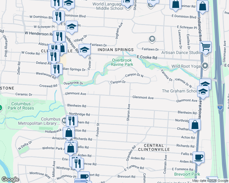 map of restaurants, bars, coffee shops, grocery stores, and more near 300 Glenmont Avenue in Columbus