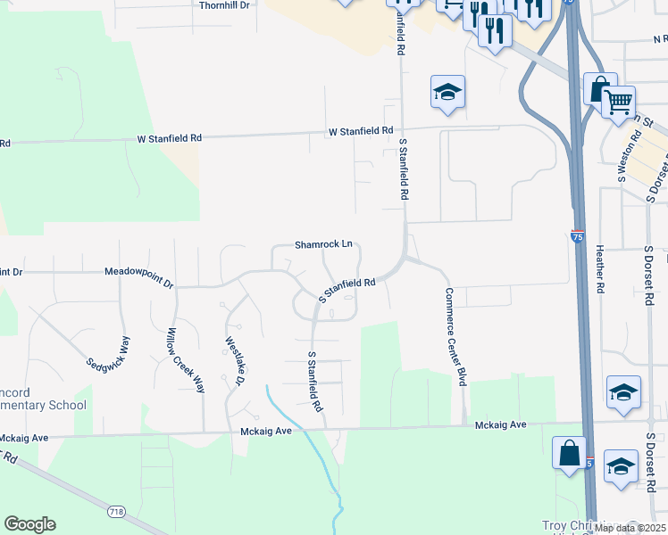 map of restaurants, bars, coffee shops, grocery stores, and more near 2230 Morning Glory Drive in Troy