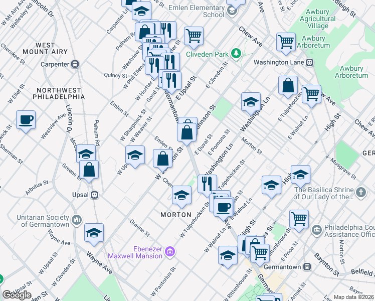 map of restaurants, bars, coffee shops, grocery stores, and more near in Philadelphia