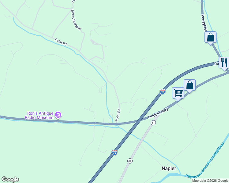 map of restaurants, bars, coffee shops, grocery stores, and more near 223 Point Road in Bedford