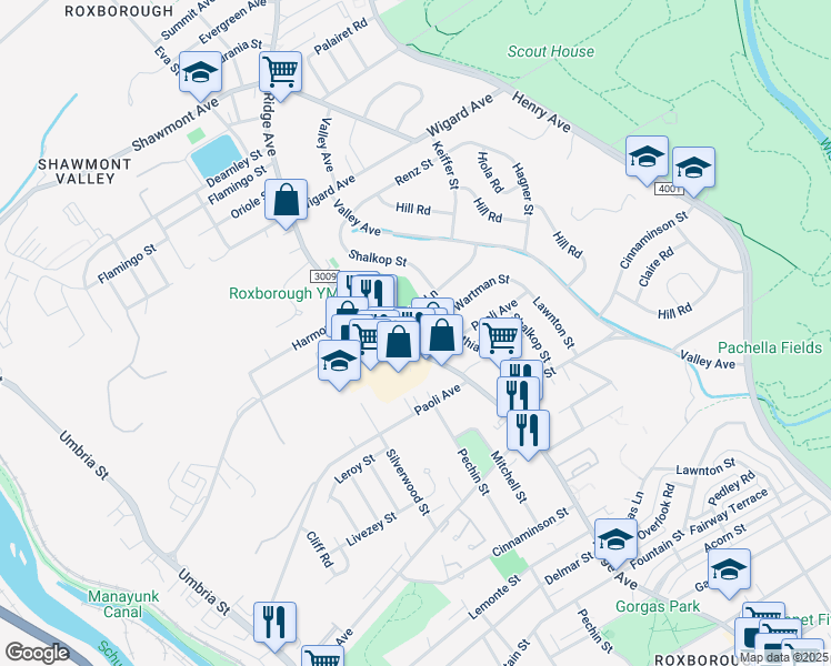 map of restaurants, bars, coffee shops, grocery stores, and more near 508 Domino Lane in Philadelphia