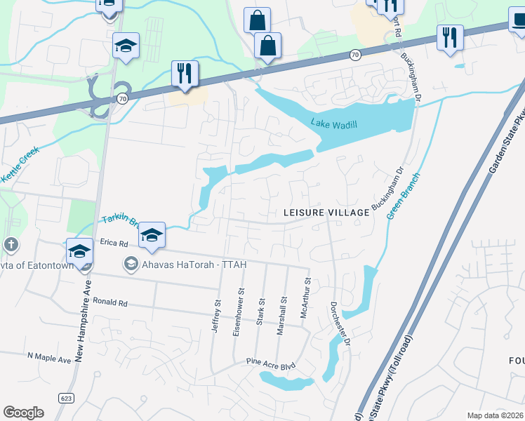 map of restaurants, bars, coffee shops, grocery stores, and more near 176A Sterling Court in Lakewood