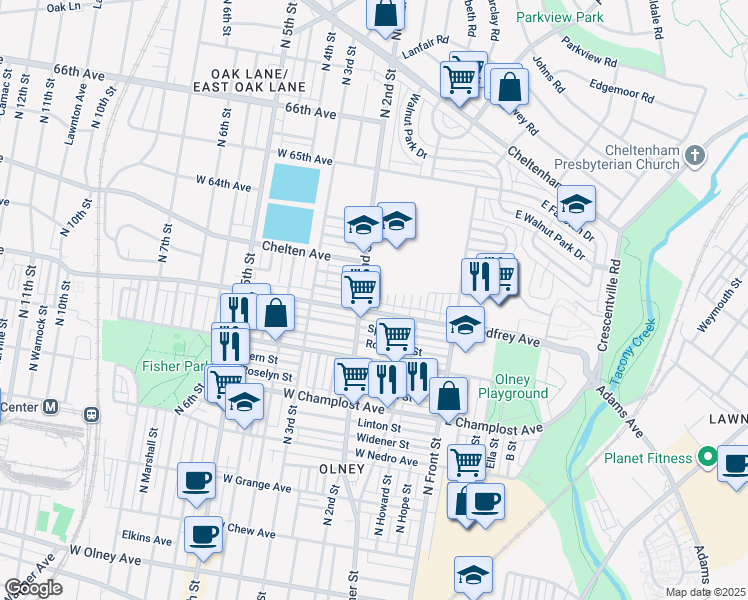 map of restaurants, bars, coffee shops, grocery stores, and more near 6216 North Palethorp Street in Philadelphia