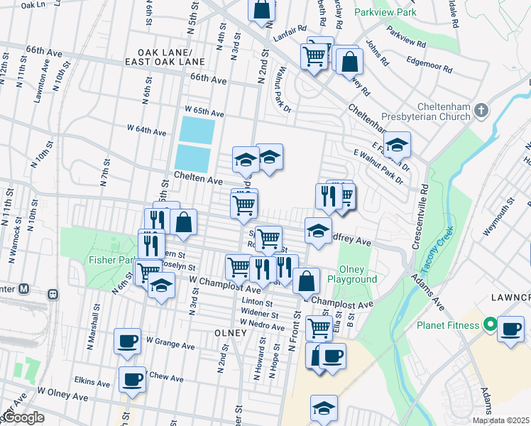 map of restaurants, bars, coffee shops, grocery stores, and more near 6218 North Hancock Street in Philadelphia