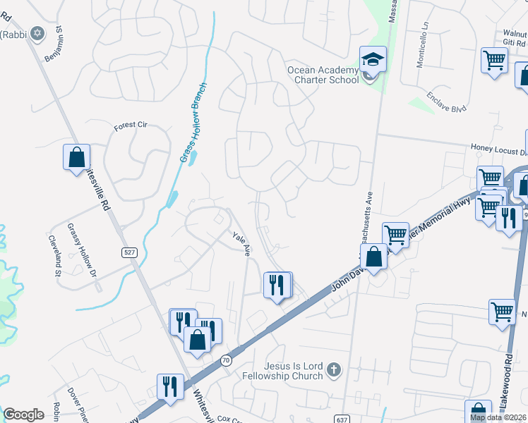 map of restaurants, bars, coffee shops, grocery stores, and more near 2340 East Ashfield Court in Toms River