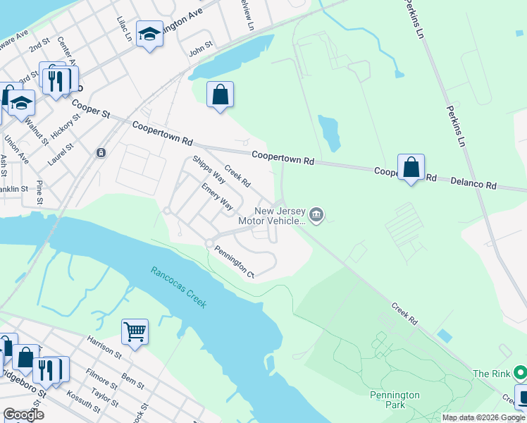 map of restaurants, bars, coffee shops, grocery stores, and more near in Delanco
