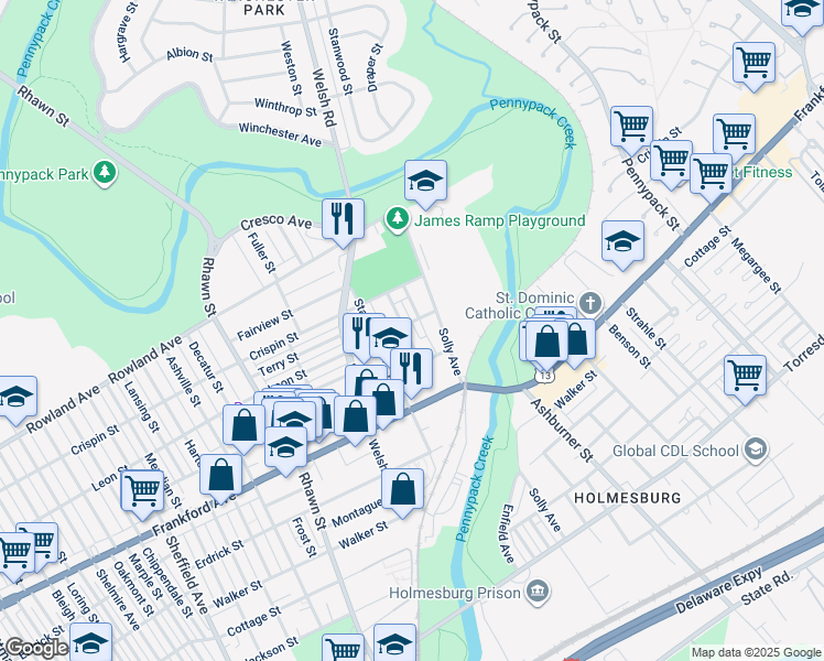 map of restaurants, bars, coffee shops, grocery stores, and more near 3505 Arthur St in Philadelphia