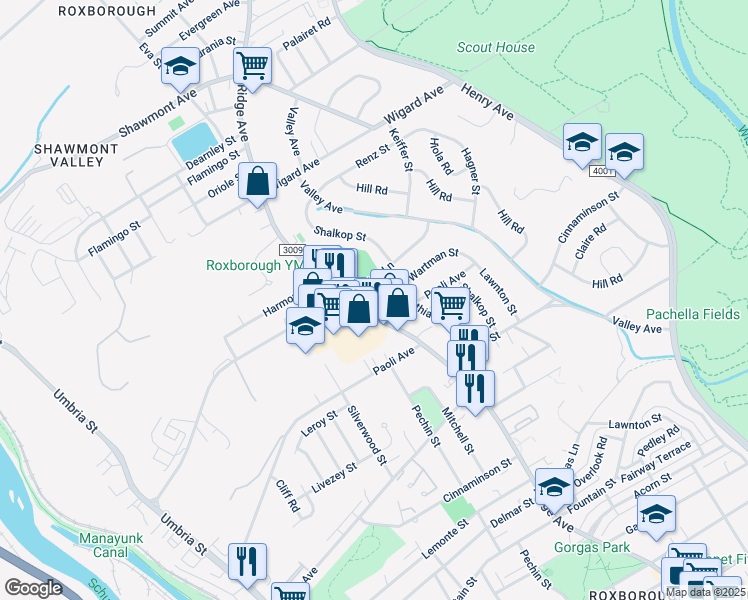 map of restaurants, bars, coffee shops, grocery stores, and more near 508 Domino Lane in Philadelphia