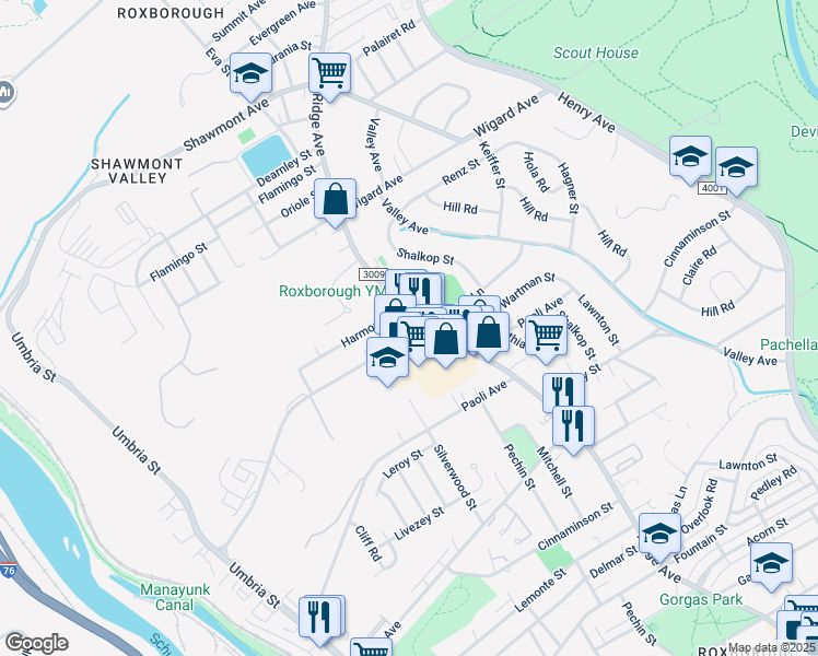 map of restaurants, bars, coffee shops, grocery stores, and more near 499 Domino Lane in Philadelphia