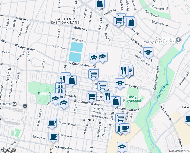 map of restaurants, bars, coffee shops, grocery stores, and more near in Philadelphia