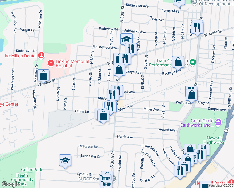 map of restaurants, bars, coffee shops, grocery stores, and more near 119 South 30th Street in Newark