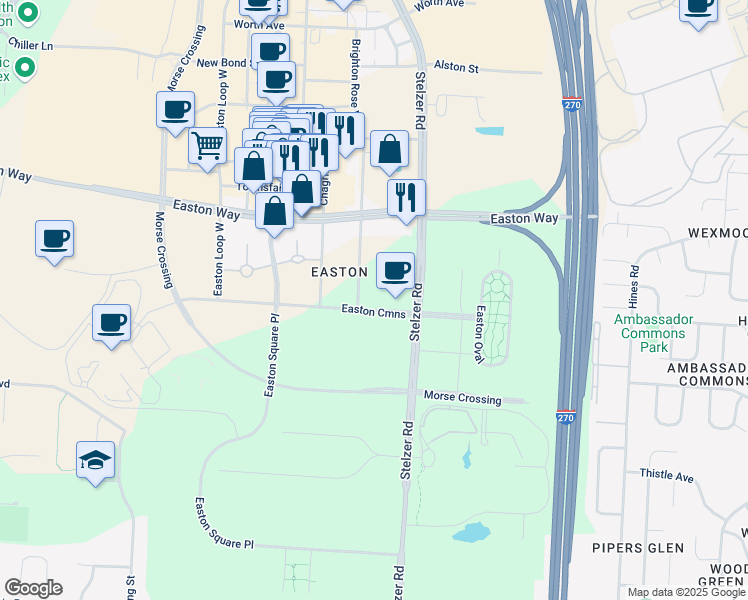map of restaurants, bars, coffee shops, grocery stores, and more near 4300 Easton Cmns in Columbus