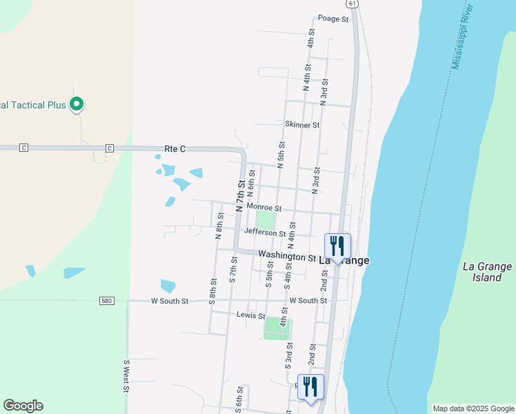 map of restaurants, bars, coffee shops, grocery stores, and more near 301 North 5th Street in La Grange