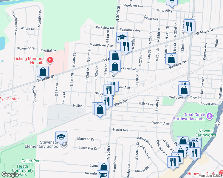 map of restaurants, bars, coffee shops, grocery stores, and more near 124 South 30th Street in Newark