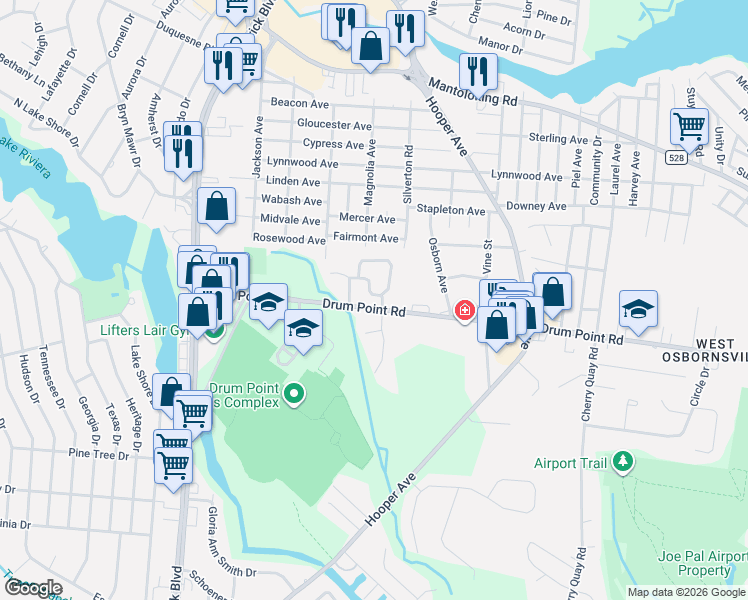 map of restaurants, bars, coffee shops, grocery stores, and more near 5 Manhattan Drive in Brick Township