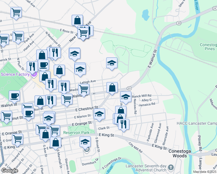 map of restaurants, bars, coffee shops, grocery stores, and more near 1014 Ayres Ct in Lancaster