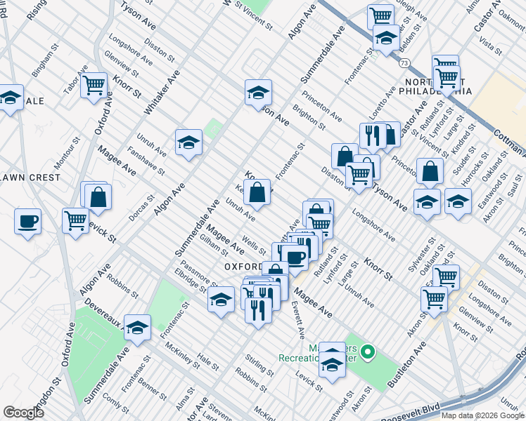 map of restaurants, bars, coffee shops, grocery stores, and more near 1308 Kerper Street in Philadelphia