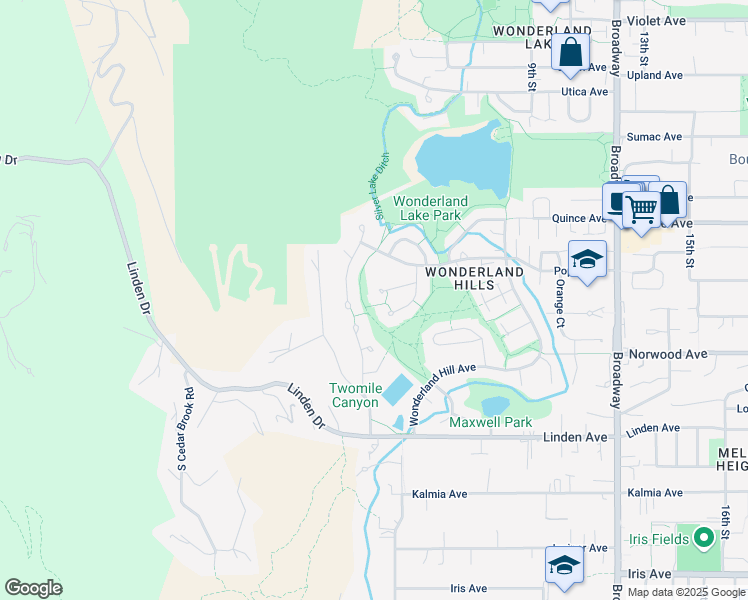map of restaurants, bars, coffee shops, grocery stores, and more near 330 Oakwood Place in Boulder