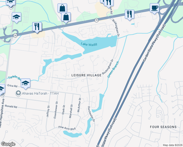 map of restaurants, bars, coffee shops, grocery stores, and more near 50F Cambridge Court in Lakewood
