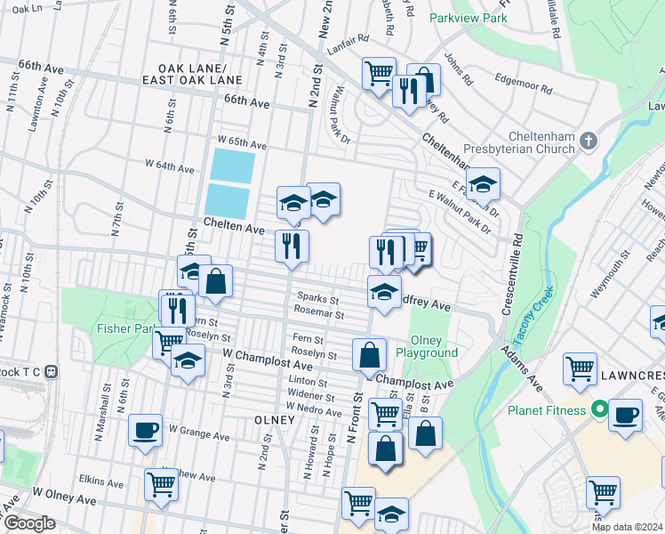 map of restaurants, bars, coffee shops, grocery stores, and more near 6226 North Mascher Street in Philadelphia