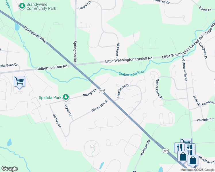 map of restaurants, bars, coffee shops, grocery stores, and more near 15 Patterdale Place in Downingtown