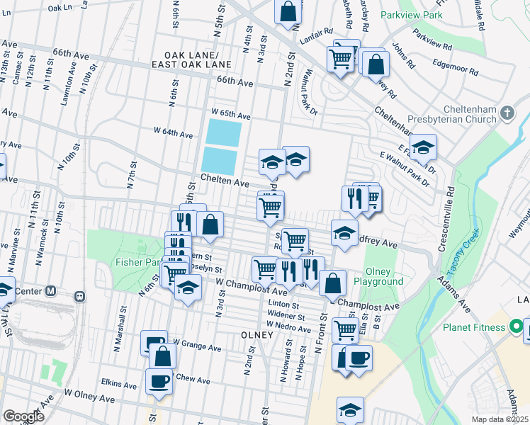 map of restaurants, bars, coffee shops, grocery stores, and more near 204 West Laveer Street in Philadelphia