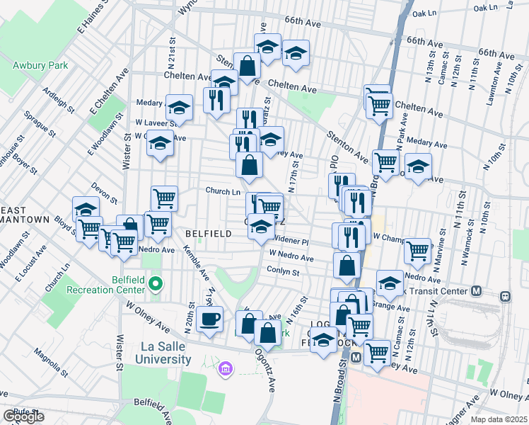 map of restaurants, bars, coffee shops, grocery stores, and more near 5971 Ogontz Avenue in Philadelphia
