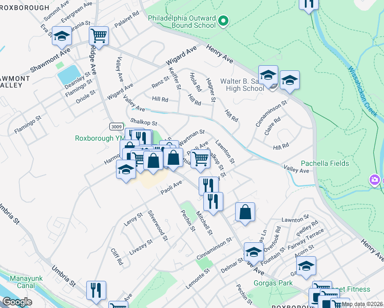 map of restaurants, bars, coffee shops, grocery stores, and more near 578 Paoli Avenue in Philadelphia