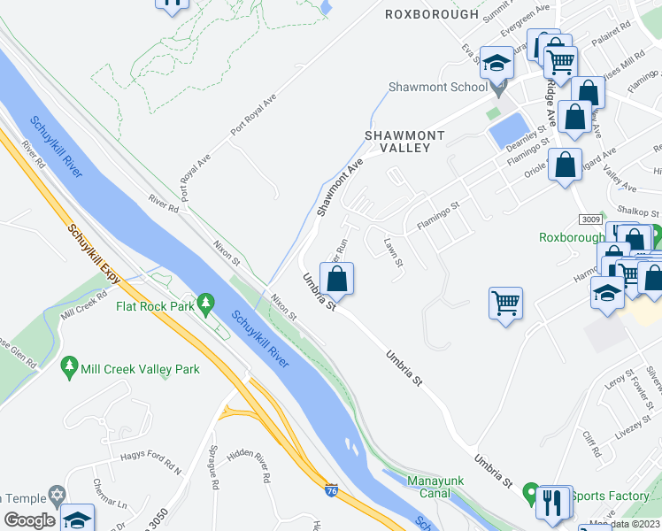 map of restaurants, bars, coffee shops, grocery stores, and more near 102 Autumn River Run in Philadelphia