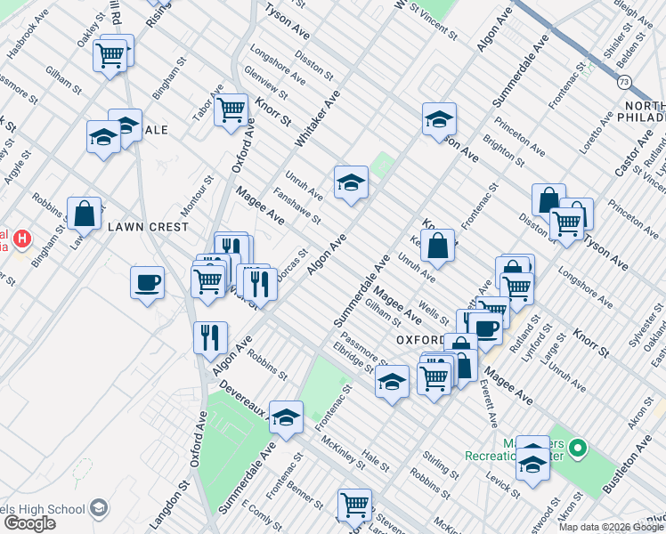 map of restaurants, bars, coffee shops, grocery stores, and more near in Philadelphia