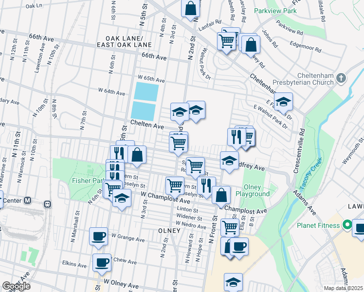map of restaurants, bars, coffee shops, grocery stores, and more near in Philadelphia