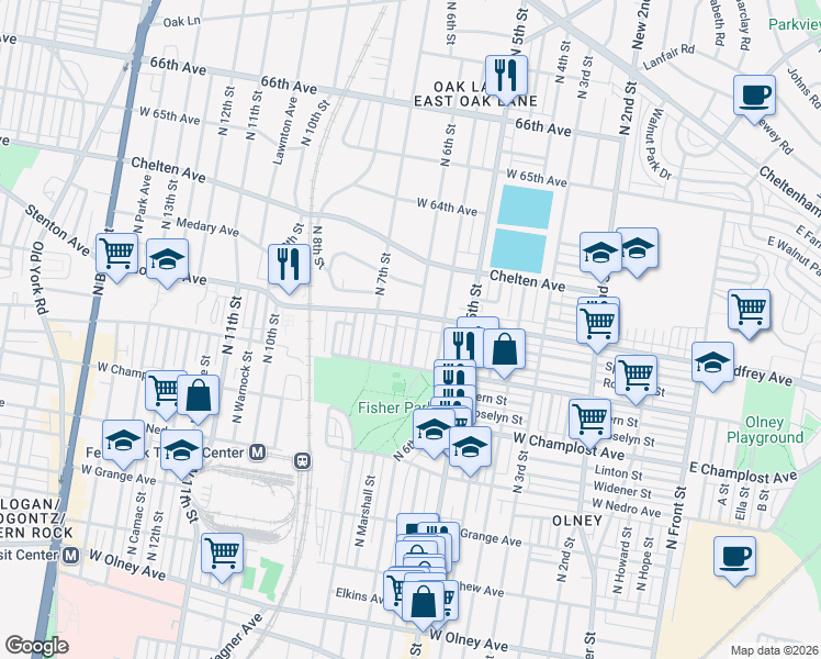 map of restaurants, bars, coffee shops, grocery stores, and more near 6146 North 6th Street in Philadelphia