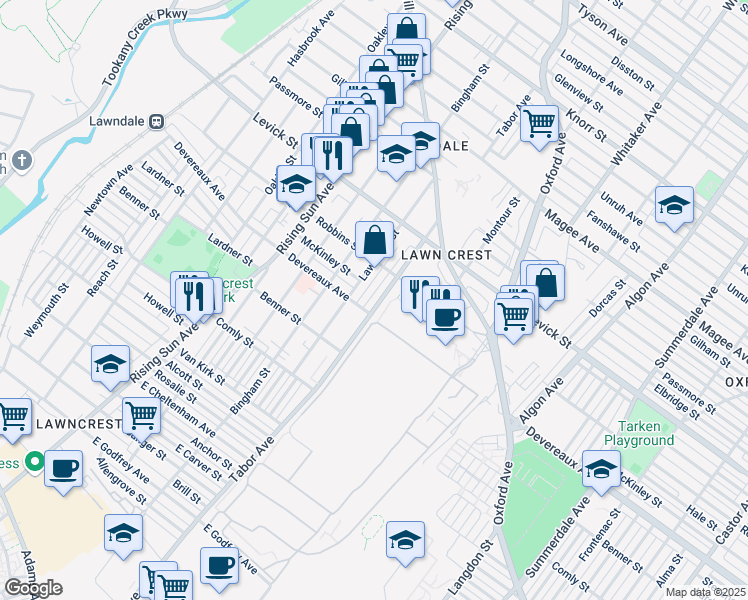 map of restaurants, bars, coffee shops, grocery stores, and more near 6210 Tabor Avenue in Philadelphia