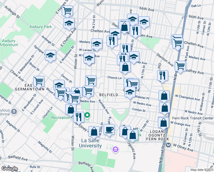 map of restaurants, bars, coffee shops, grocery stores, and more near 5970 N Opal St in Philadelphia