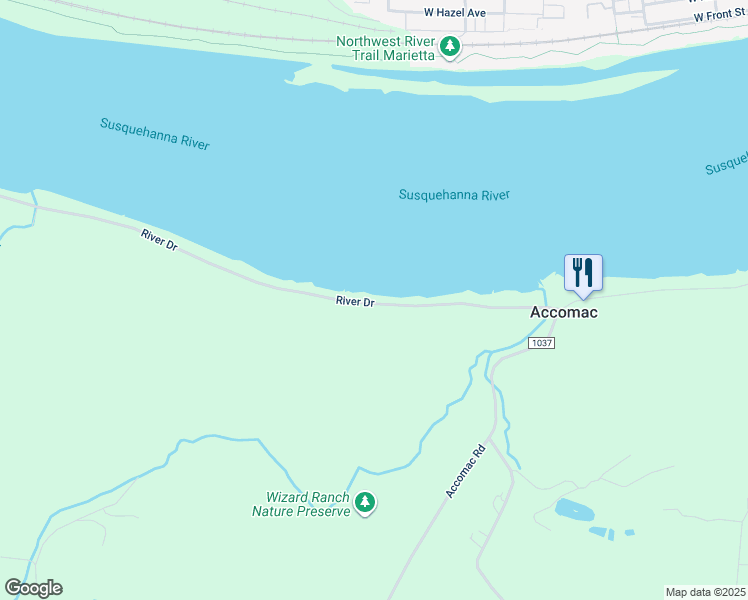 map of restaurants, bars, coffee shops, grocery stores, and more near 6140 River Drive in York