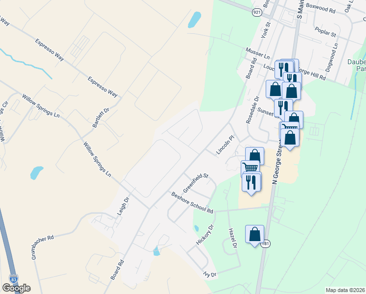 map of restaurants, bars, coffee shops, grocery stores, and more near 40 Beechwood Drive in Manchester