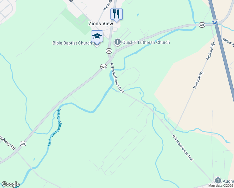 map of restaurants, bars, coffee shops, grocery stores, and more near 3920 North Susquehanna Trail in York