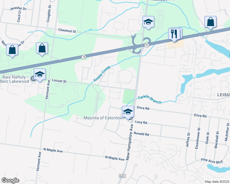 map of restaurants, bars, coffee shops, grocery stores, and more near Prague Place in Lakewood Township