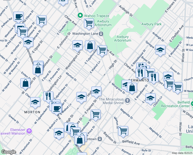 map of restaurants, bars, coffee shops, grocery stores, and more near 6029 Magnolia Street in Philadelphia