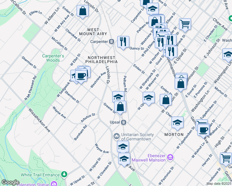map of restaurants, bars, coffee shops, grocery stores, and more near in Philadelphia
