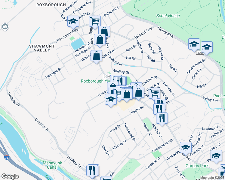 map of restaurants, bars, coffee shops, grocery stores, and more near 490 Harmon Road in Philadelphia