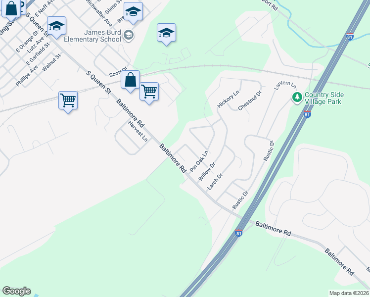 map of restaurants, bars, coffee shops, grocery stores, and more near 113 Longview Dr in Shippensburg