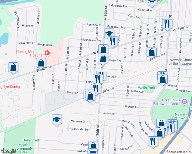 map of restaurants, bars, coffee shops, grocery stores, and more near 112 South 31st Street in Newark